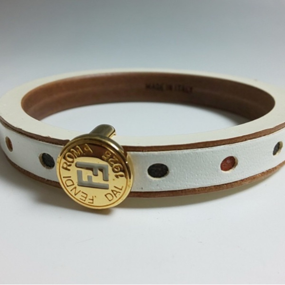 Fendi White Leather Vintage Bracelet with Gold Accent - EUC